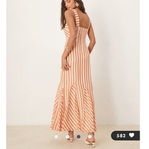 🆕️ NWT - ASOS DESIGN Womens Orange White Striped Maxi Dress Sweetheart Size 8